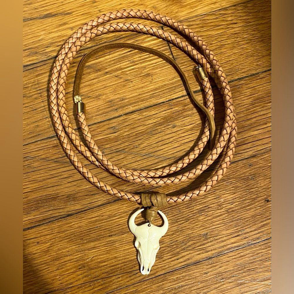 Western Bolo Style Necklace with Cow Skull - Picture 3 of 5